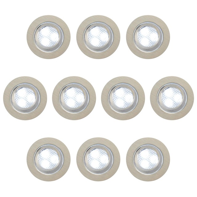 10 Pack of Circular Recessed Cool LED Kitchen Plinth and Outdoor Decking Light - Stainless Steel - image 1