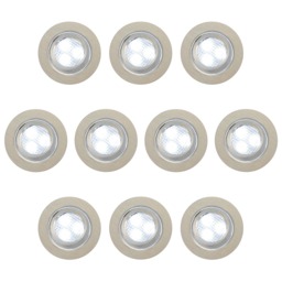 10 Pack of Circular Recessed Cool LED Kitchen Plinth and Outdoor Decking Light - Stainless Steel