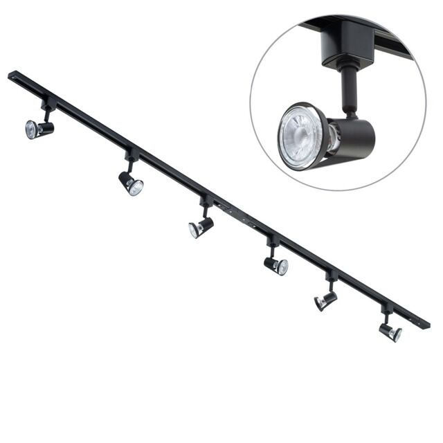 2 metre Track Light Kit with 6 Harlem Heads and LED Bulbs - Black - image 1