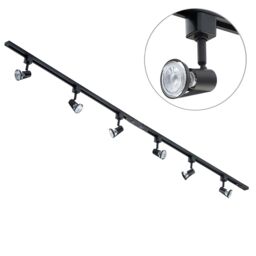 2 metre Track Light Kit with 6 Harlem Heads and LED Bulbs - Black - thumbnail 1