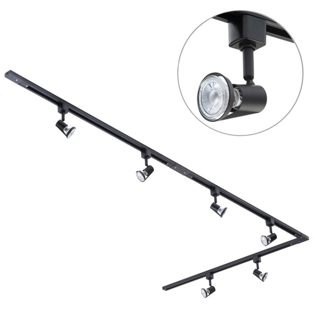 3 metre Long L Shape Track Light Kit with 6 Harlem Heads and LED Bulbs - Black - image 1