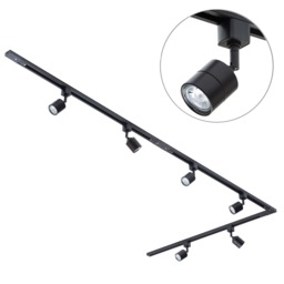 3m Long L Shape Track Light Kit with 6 Soho Heads and LED Bulbs - Black