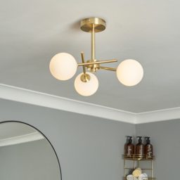 Estelle 3 Light Cross Arm Bathroom Semi Flush Ceiling Light - Satin Brass - thumbnail 5