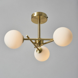 Estelle 3 Light Cross Arm Bathroom Semi Flush Ceiling Light - Satin Brass - thumbnail 2