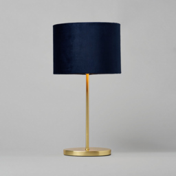 Oval Brass Stick Table Lamp with Velvet Shade - Blue - thumbnail 2