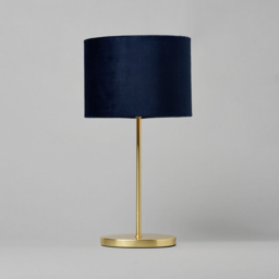 Oval Brass Stick Table Lamp with Velvet Shade - Blue - thumbnail 3