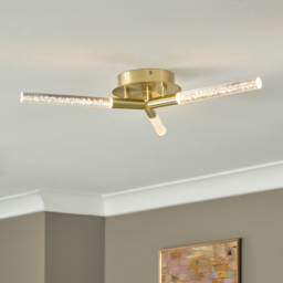Paige 3 Arm LED Bubble Semi Flush Ceiling Light - Satin Brass - thumbnail 5