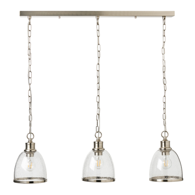 Anwar 3 Light Diner Pendant Bar with Bubble Glass Shades - Satin Nickel - image 1