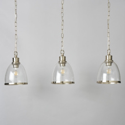 Anwar 3 Light Diner Pendant Bar with Bubble Glass Shades - Satin Nickel - thumbnail 3