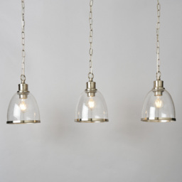 Anwar 3 Light Diner Pendant Bar with Bubble Glass Shades - Satin Nickel - thumbnail 2