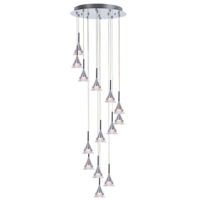 Visconte Gem Conical LED 14 Light Ceiling Cluster Pendant - Chrome