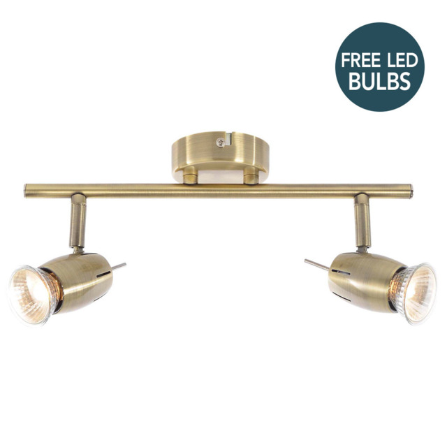 Frank 2 Light Adjustable Ceiling Spotlight Bar with Free LED's - Antique Brass - image 1