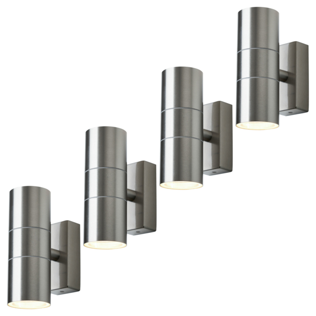 4 Pack of Kenn 2 Light Up and Down IP44 Outdoor Wall Light - Stainless Steel - image 1