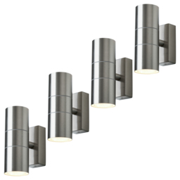 4 Pack of Kenn 2 Light Up and Down IP44 Outdoor Wall Light - Stainless Steel - thumbnail 1