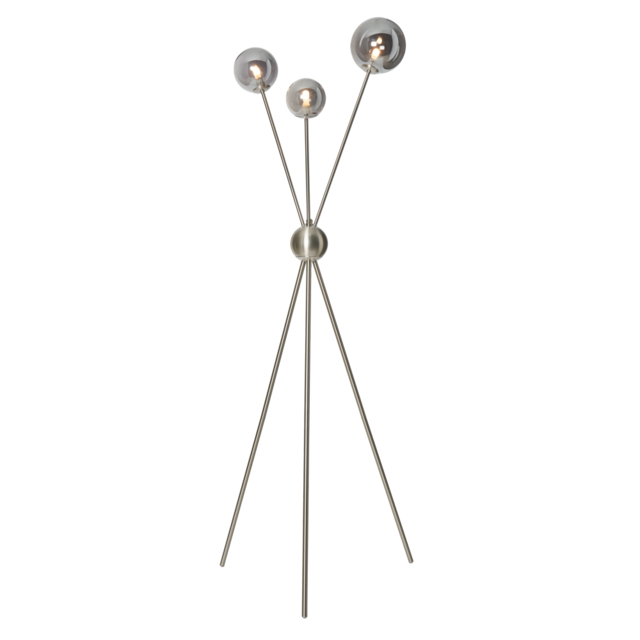 Tripod Floor Lamp with Smoked Glass Ball Shades - Satin Nickel - image 1