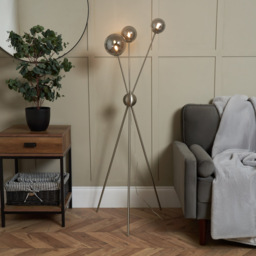Tripod Floor Lamp with Smoked Glass Ball Shades - Satin Nickel - thumbnail 6