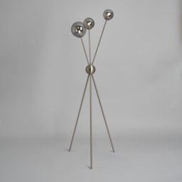 Tripod Floor Lamp with Smoked Glass Ball Shades - Satin Nickel - thumbnail 2