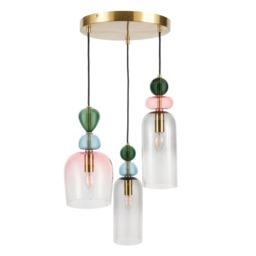 Visconte Vietri 3 Light Cluster Ceiling Pendant with Glass Shades - Satin Brass - thumbnail 6