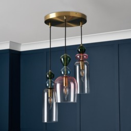 Visconte Vietri 3 Light Cluster Ceiling Pendant with Glass Shades - Satin Brass - thumbnail 3