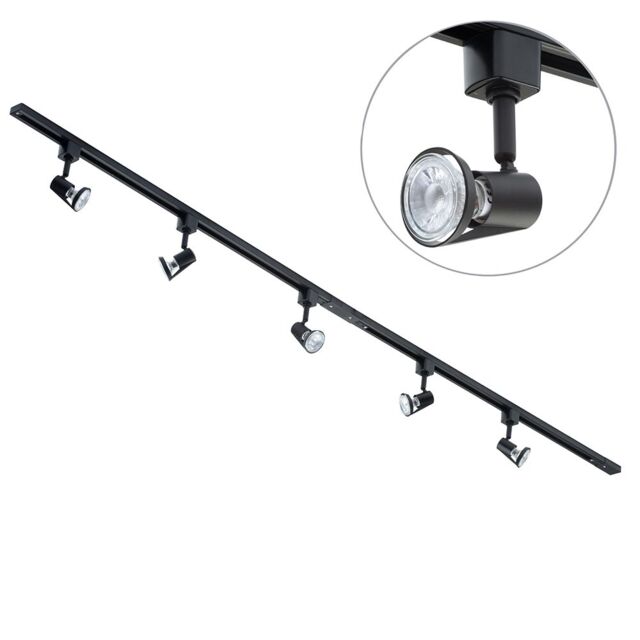 2 metre Track Light Kit with 5 Harlem Heads and LED Bulbs - Black - image 1