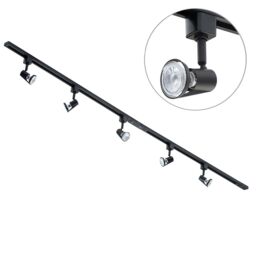 2 metre Track Light Kit with 5 Harlem Heads and LED Bulbs - Black - thumbnail 1