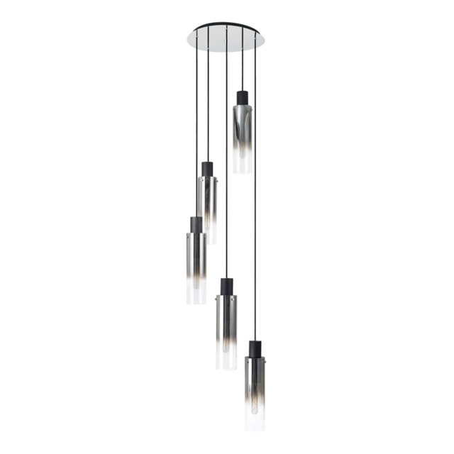 Visconte Fumo Slim 5 Light Cluster Ceiling Pendant with Smoke Shades - Chrome - image 1