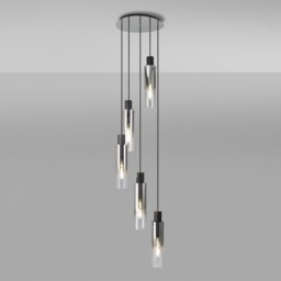 Visconte Fumo Slim 5 Light Cluster Ceiling Pendant with Smoke Shades - Chrome - thumbnail 2