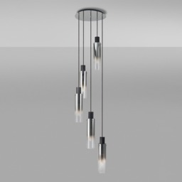 Visconte Fumo Slim 5 Light Cluster Ceiling Pendant with Smoke Shades - Chrome - thumbnail 3