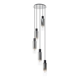 Visconte Fumo Slim 5 Light Cluster Ceiling Pendant with Smoke Shades - Chrome - thumbnail 1
