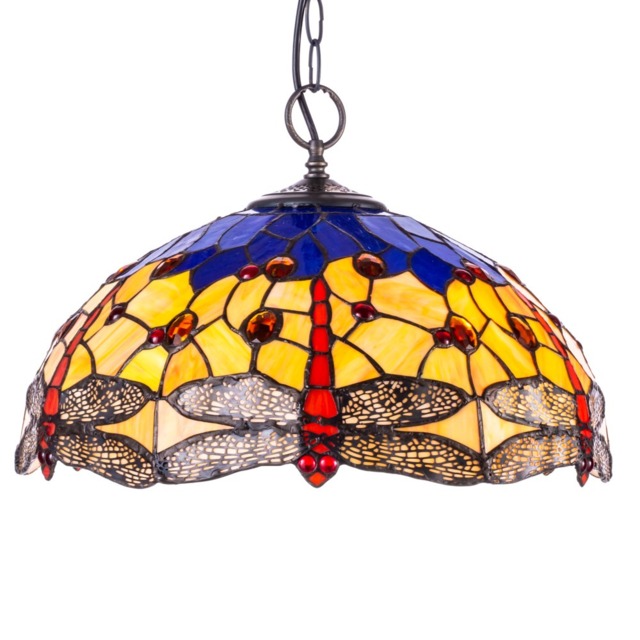 Tiffany by Tiff 2 Light 40cm Dragonfly Ceiling Pendant - Antique Brass - image 1