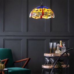 Tiffany by Tiff 2 Light 40cm Dragonfly Ceiling Pendant - Antique Brass - thumbnail 8