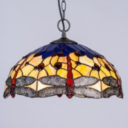 Tiffany by Tiff 2 Light 40cm Dragonfly Ceiling Pendant - Antique Brass - thumbnail 4