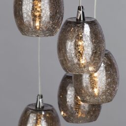 10 Light Circular Ceiling Pendant Cluster with Crackled Glass Shades - Black Chrome - thumbnail 4