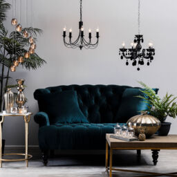 10 Light Circular Ceiling Pendant Cluster with Crackled Glass Shades - Black Chrome - thumbnail 6