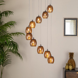 10 Light Circular Ceiling Pendant Cluster with Crackled Glass Shades - Black Chrome - thumbnail 5