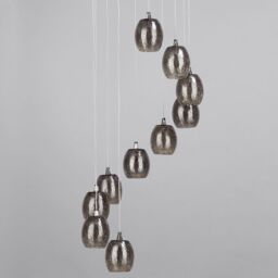 10 Light Circular Ceiling Pendant Cluster with Crackled Glass Shades - Black Chrome - thumbnail 3