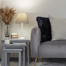 Stick Table Lamp with Diagonal Striped Shade - Black and White - thumbnail 3