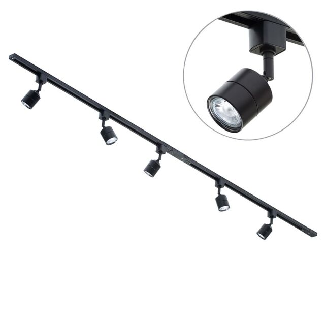 2m Track Light Kit with 5 Soho Heads and LED Bulbs - Black - image 1