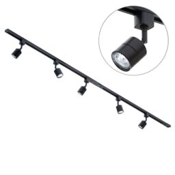 2m Track Light Kit with 5 Soho Heads and LED Bulbs - Black - thumbnail 1