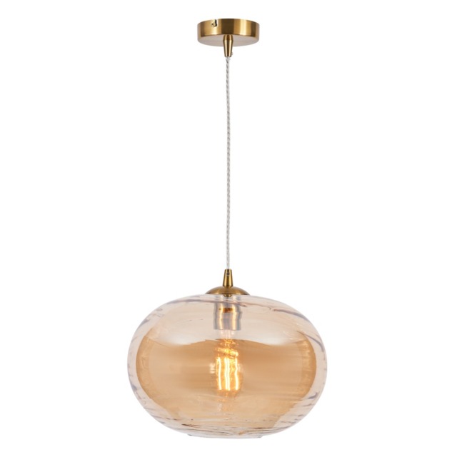 Visconte Sarno 1 Light Ceiling Pendant with Champagne Oval Glass Shade - Brass - image 1