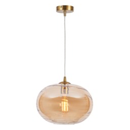 Visconte Sarno 1 Light Ceiling Pendant with Champagne Oval Glass Shade - Brass - thumbnail 1