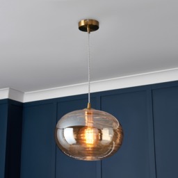 Visconte Sarno 1 Light Ceiling Pendant with Champagne Oval Glass Shade - Brass - thumbnail 6