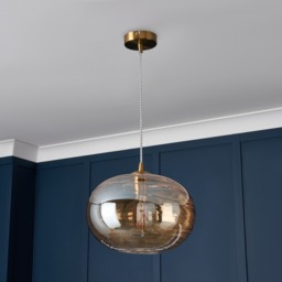 Visconte Sarno 1 Light Ceiling Pendant with Champagne Oval Glass Shade - Brass - thumbnail 7
