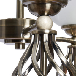 Alabaster 3 Light Spiral Semi Flush Ceiling Light - Antique Brass - thumbnail 6