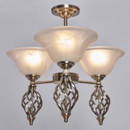 Alabaster 3 Light Spiral Semi Flush Ceiling Light - Antique Brass - thumbnail 2