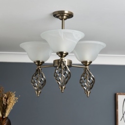 Alabaster 3 Light Spiral Semi Flush Ceiling Light - Antique Brass - thumbnail 8
