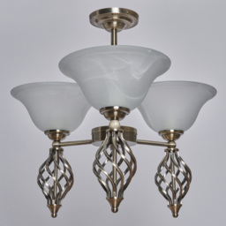 Alabaster 3 Light Spiral Semi Flush Ceiling Light - Antique Brass - thumbnail 3