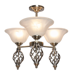Alabaster 3 Light Spiral Semi Flush Ceiling Light - Antique Brass - thumbnail 1