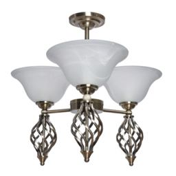 Alabaster 3 Light Spiral Semi Flush Ceiling Light - Antique Brass - thumbnail 5