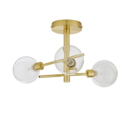 Supa 3 Light Stick Semi Flush Ceiling Light - Satin Brass - thumbnail 5
